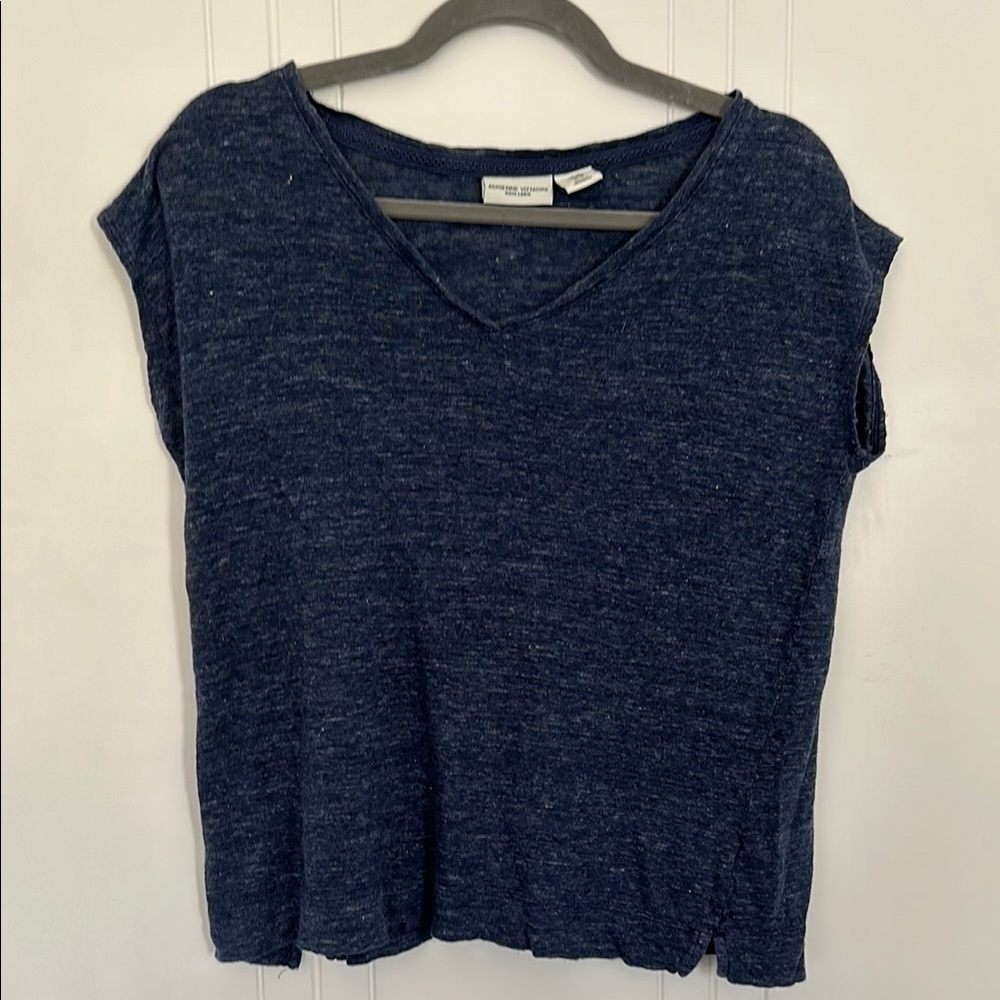 Adrienne Vittadini Blue Boxy Cap Sleeve Tee